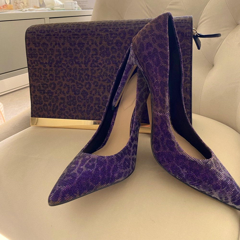 Aldo Purple Sparkle Cheetah Print Clutch